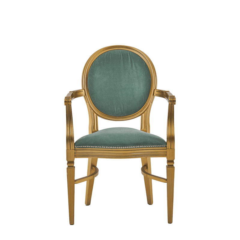 Chandelle Armchair in Gold with Seagreen Velvet Seat Pad