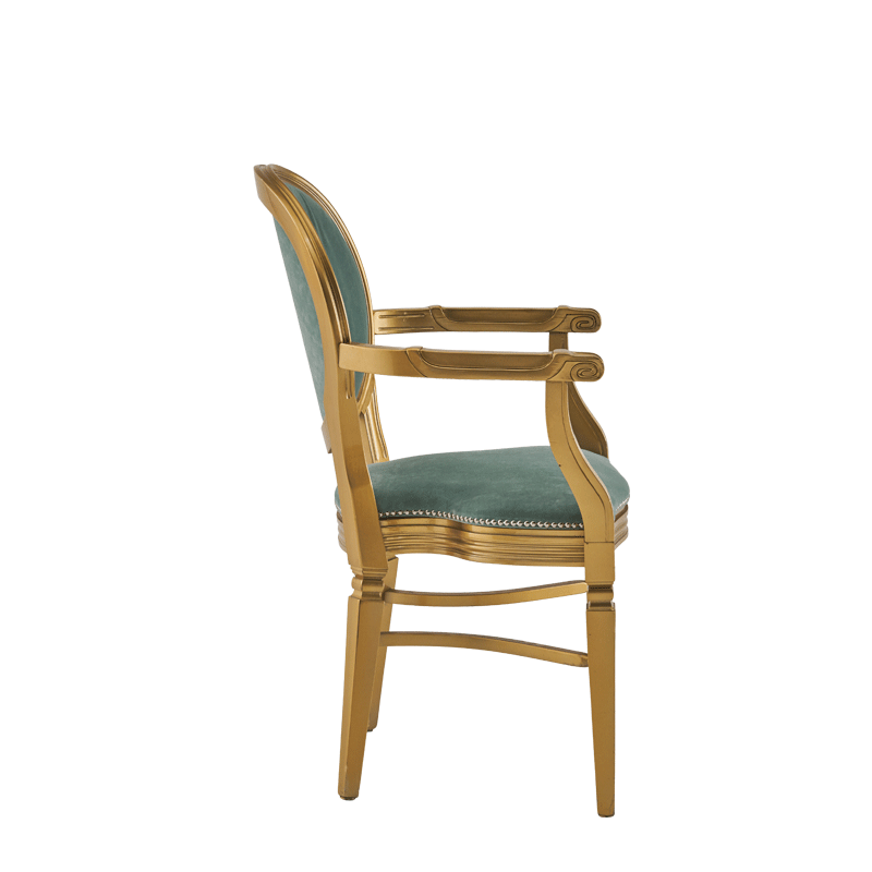 Chandelle Armchair in Gold with Seagreen Velvet Seat Pad