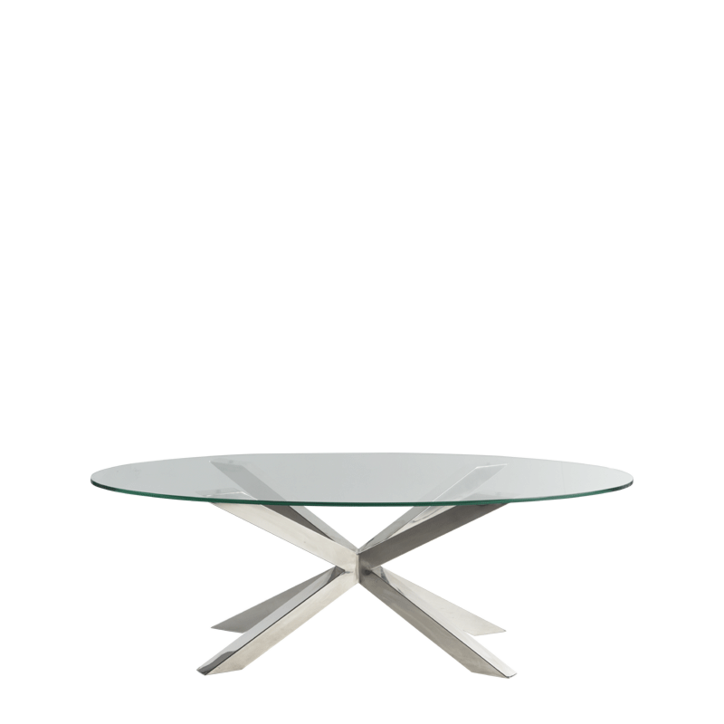 Cognac Coffee Table in Chrome with Oval Crystal Top