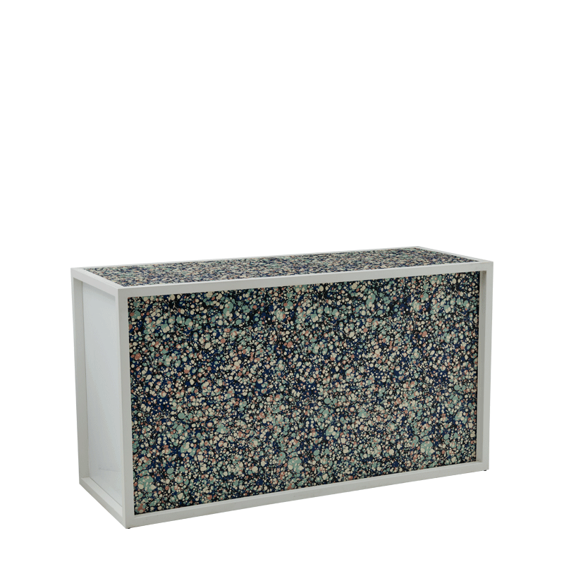 Unico Bar with White Frame and Blue Dotted Marble Panels