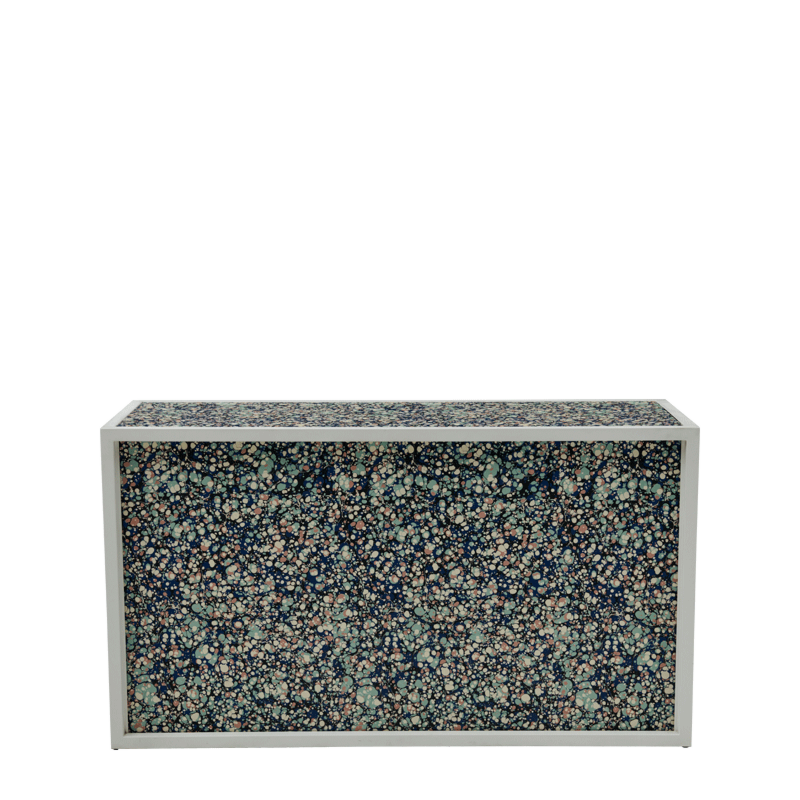 Unico Bar with White Frame and Blue Dotted Marble Panels