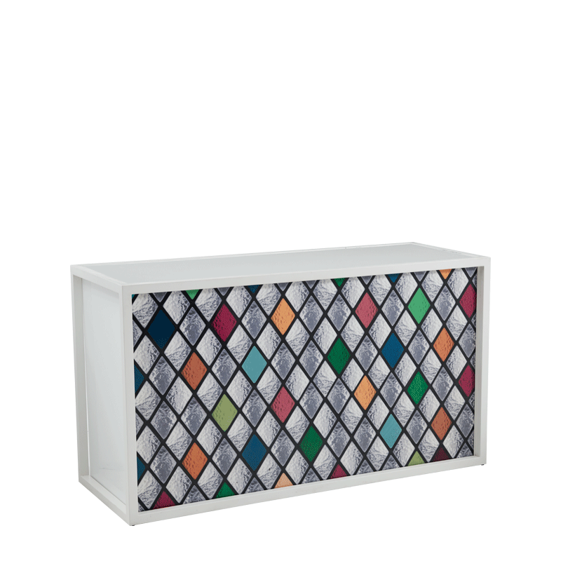 Unico Bar with White Frame and Multi-Colour Shapes Front