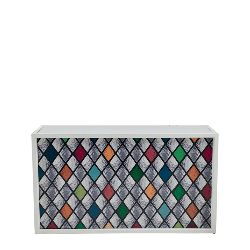 Unico Bar with White Frame and Multi-Colour Shapes Front