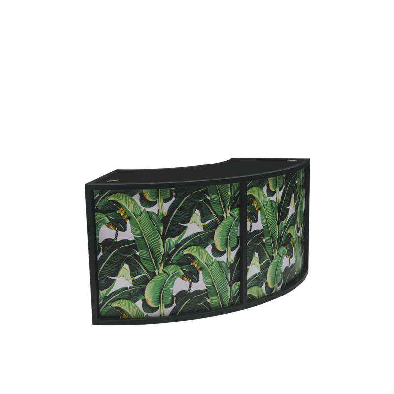 Unico Curved DJ Booth with Black Frame and Palm Leaf Print Panels