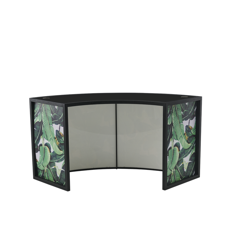 Unico Curved DJ Booth with Black Frame and Palm Leaf Print Panels