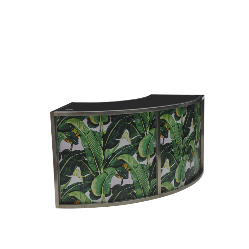 Unico Curved DJ Booth - SS Frame -  Palm Leaf Panels - Black Top