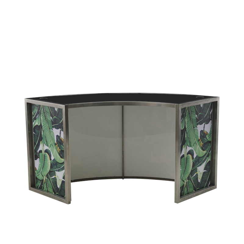 Unico Curved DJ Booth - SS Frame -  Palm Leaf Panels - Black Top
