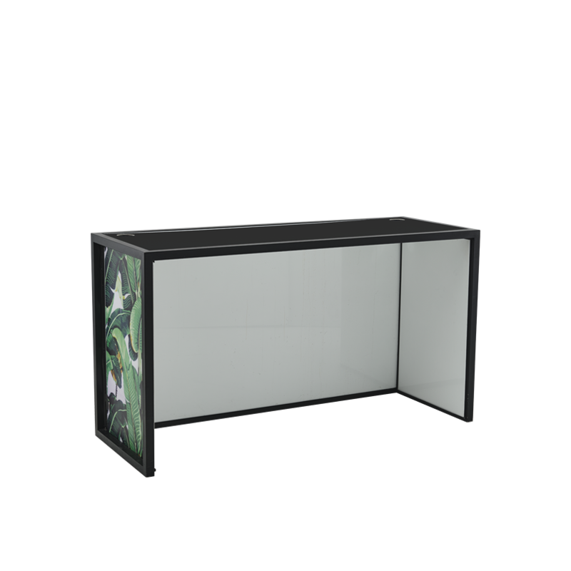 Unico DJ Booth with Black Frame and Palm Leaf Print Panels
