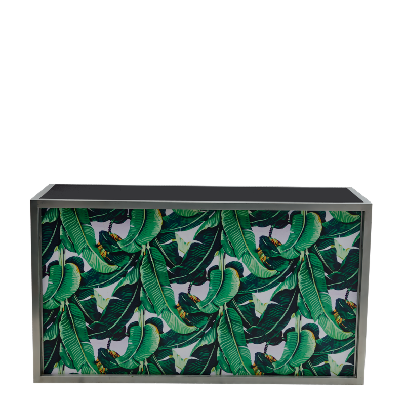 Unico DJ Booth - Stainless Steel Frame - Palm Leaf Print Panels