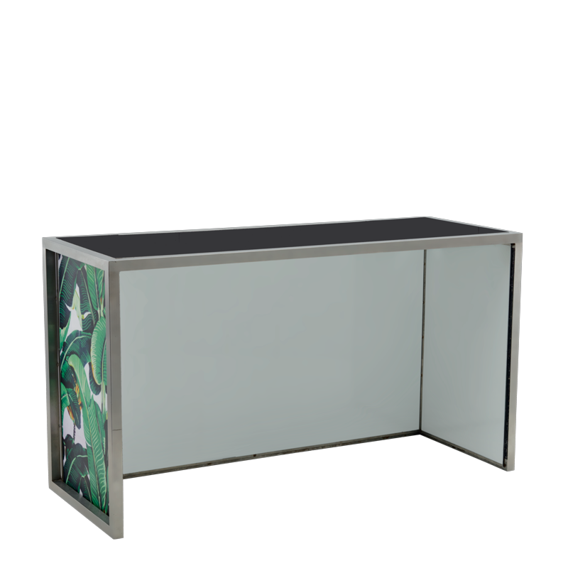 Unico DJ Booth - Stainless Steel Frame - Palm Leaf Print Panels
