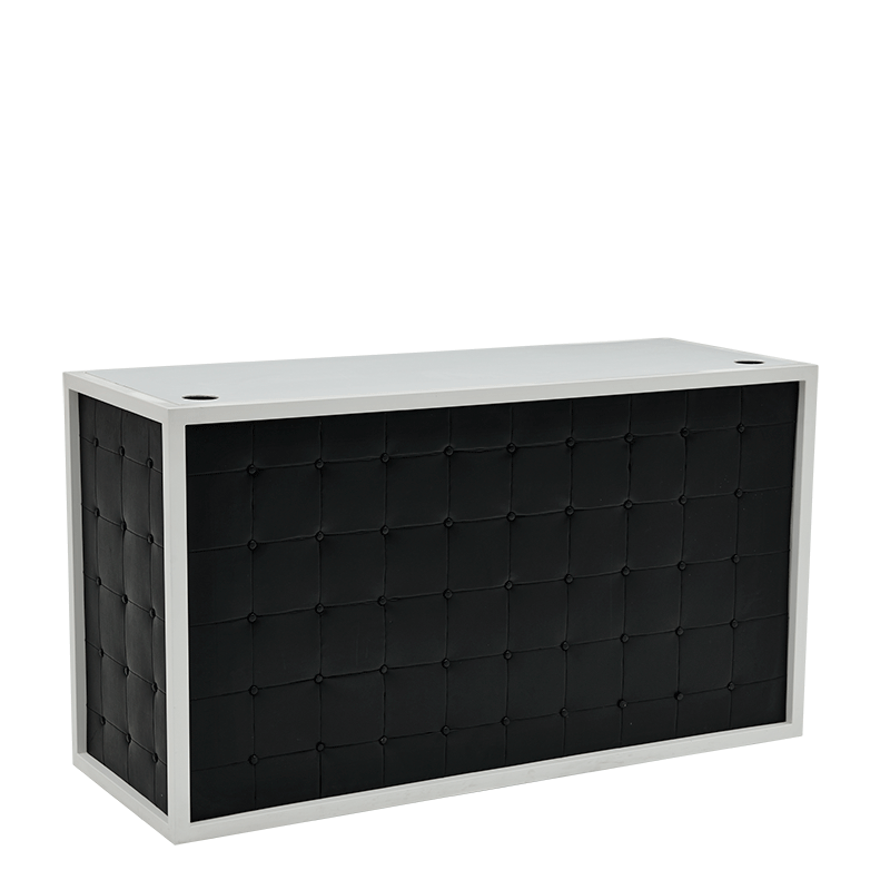 Unico DJ Booth with White Frame and Black Upholstered Panels