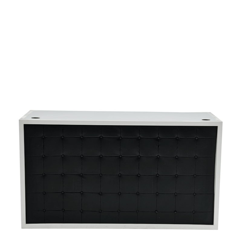 Unico DJ Booth with White Frame and Black Upholstered Panels