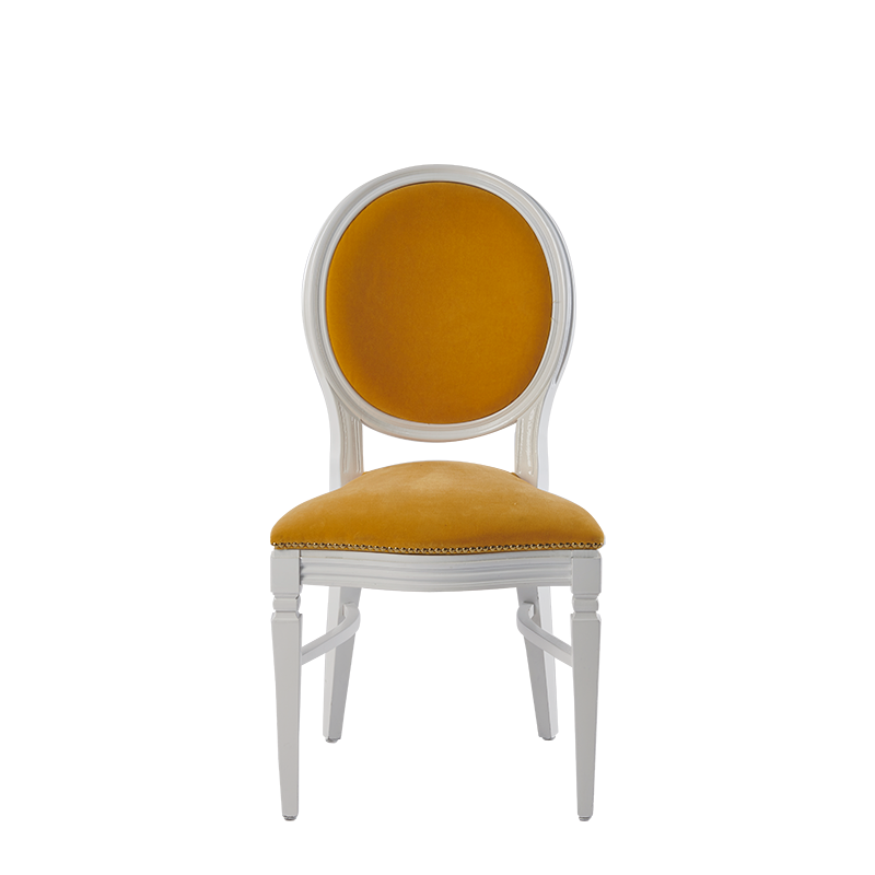 Chandelle Chair in White with Amber Velvet Seat Pad