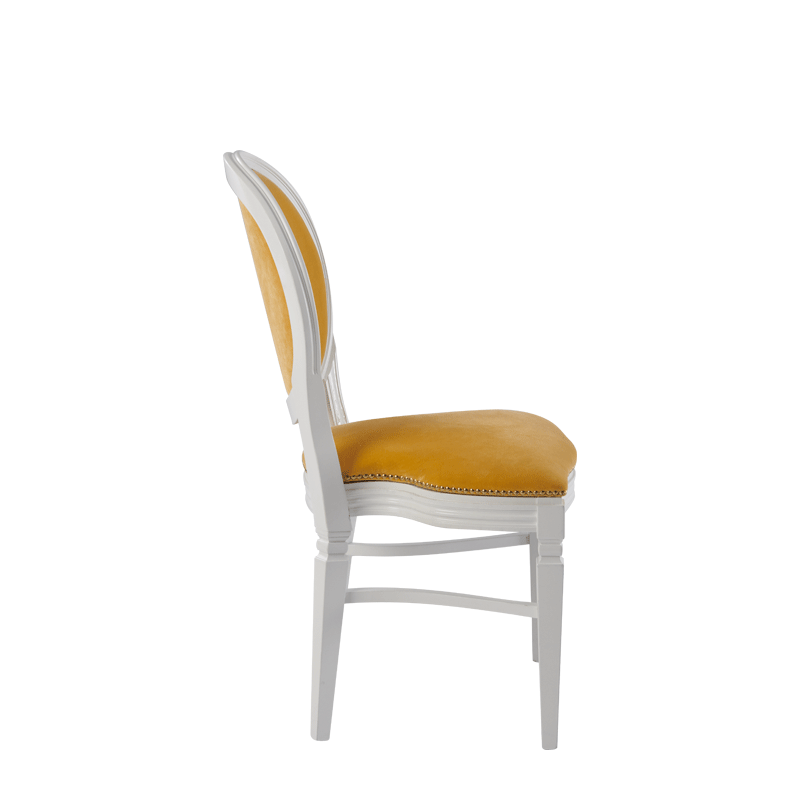 Chandelle Chair in White with Amber Velvet Seat Pad