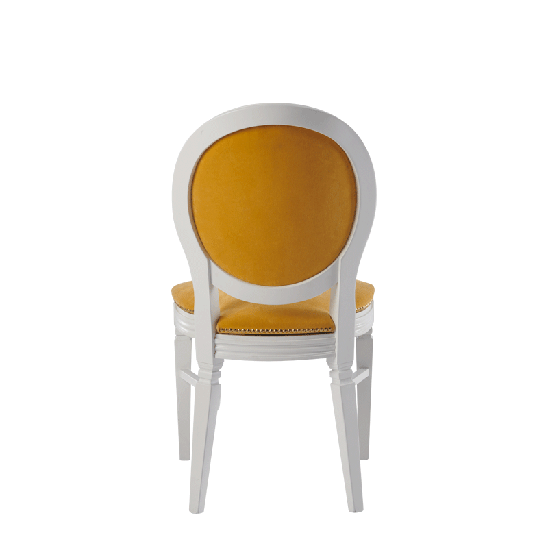 Chandelle Chair in White with Amber Velvet Seat Pad