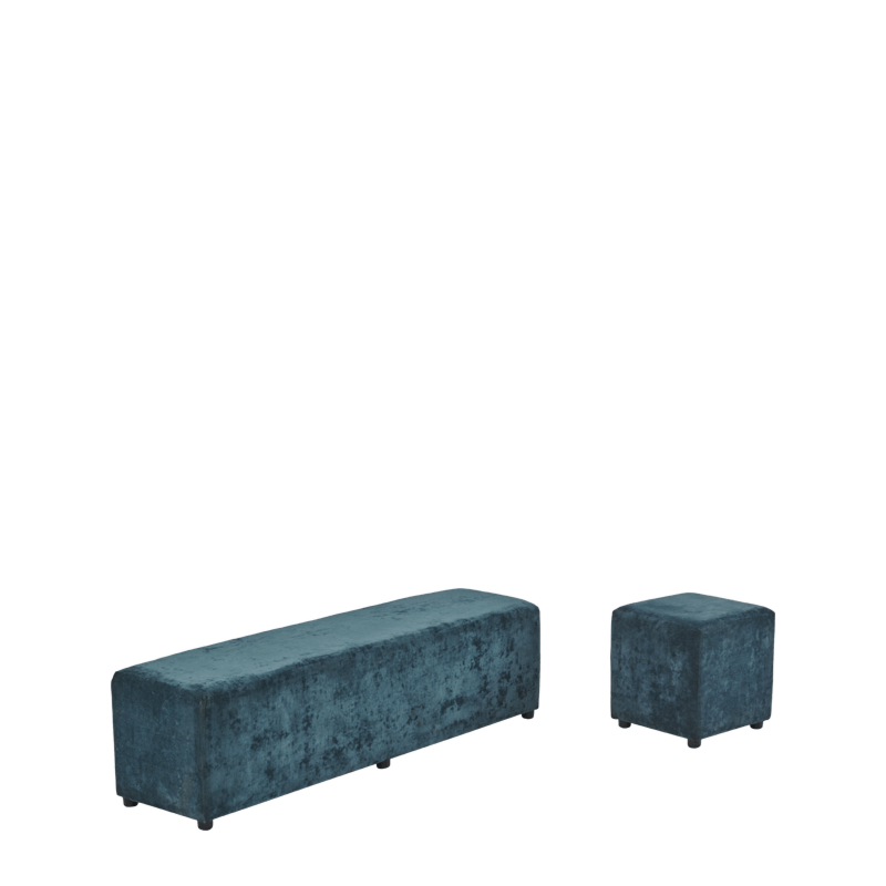 Rochelle Square Ottoman in Azzuro Blue Velvet