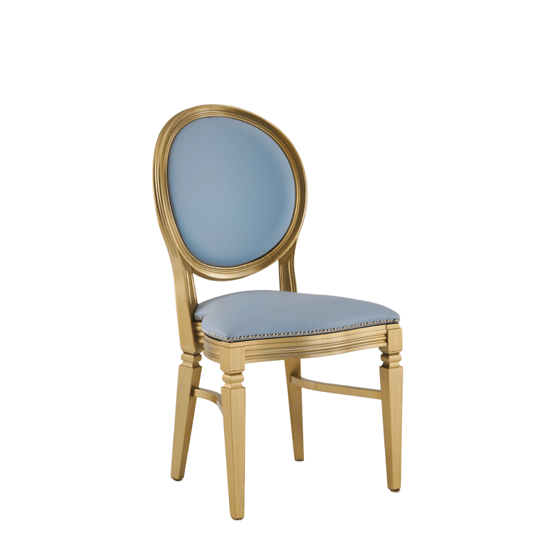 Chandelle Chair in Gold with Baby Blue Seat Pad