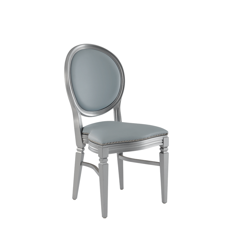 Chandelle Chair in Silver with Baby Blue Seat Pad