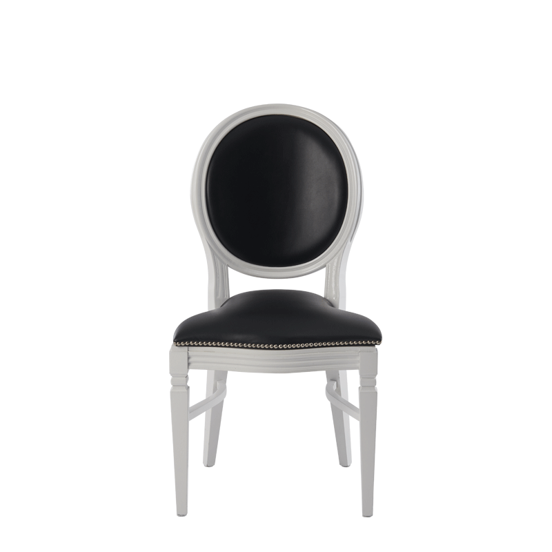 Chandelle Chair in White with Black Seat Pad