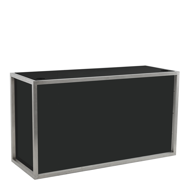 Unico DJ Booth with Stainless Steel Frame and Black Panels