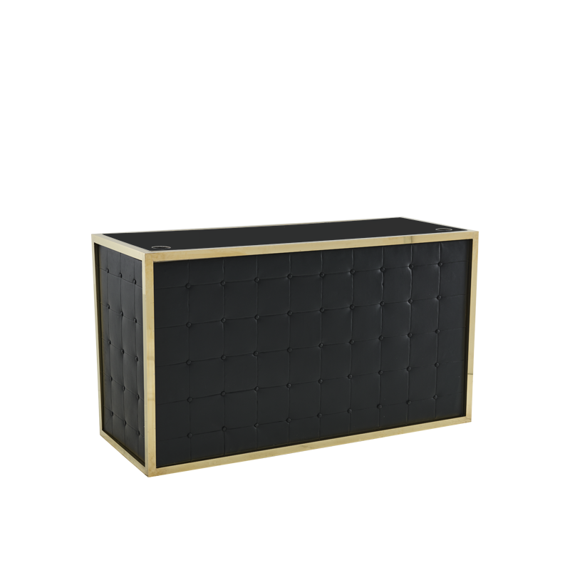 Unico DJ Booth with Gold Frame and Black Upholstered Panels