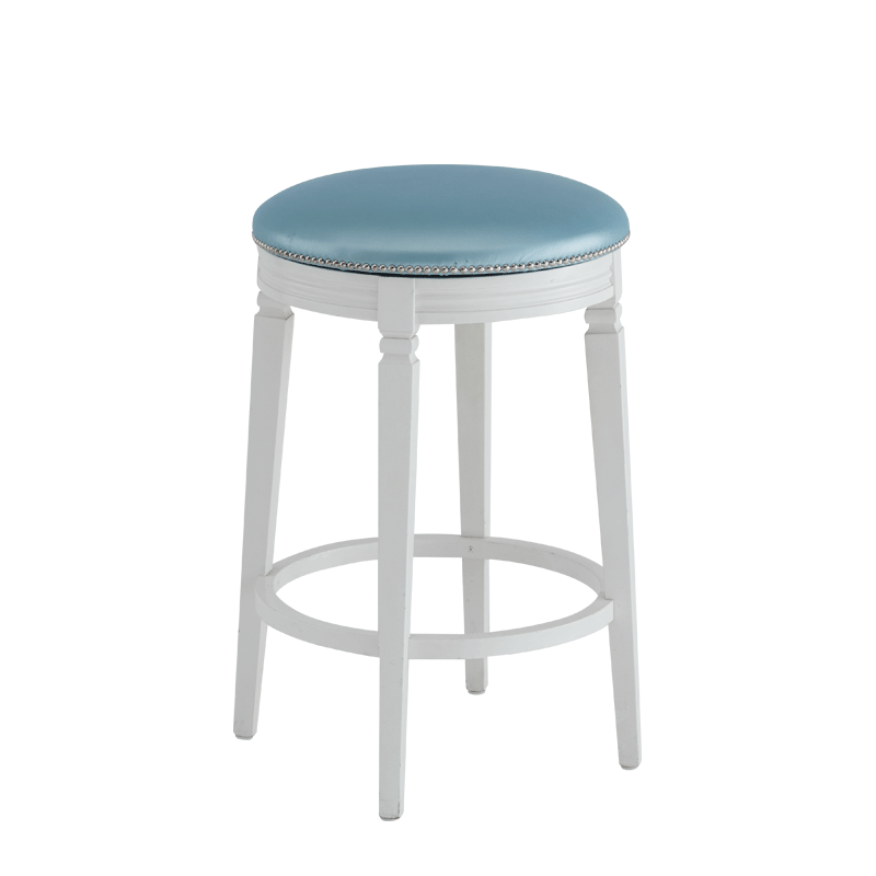 Beli Bar Stool White with Blue Seat Pad