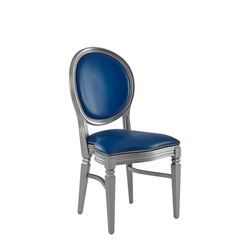 Chandelle Chair in Silver with Blue Seat Pad