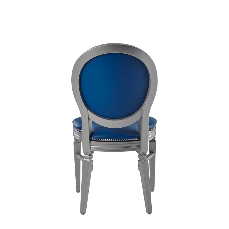 Chandelle Chair in Silver with Blue Seat Pad