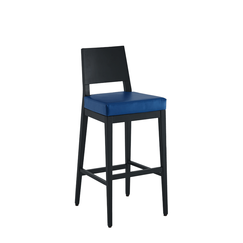 Porcino Bar Stool in Black with Blue Seat Pad