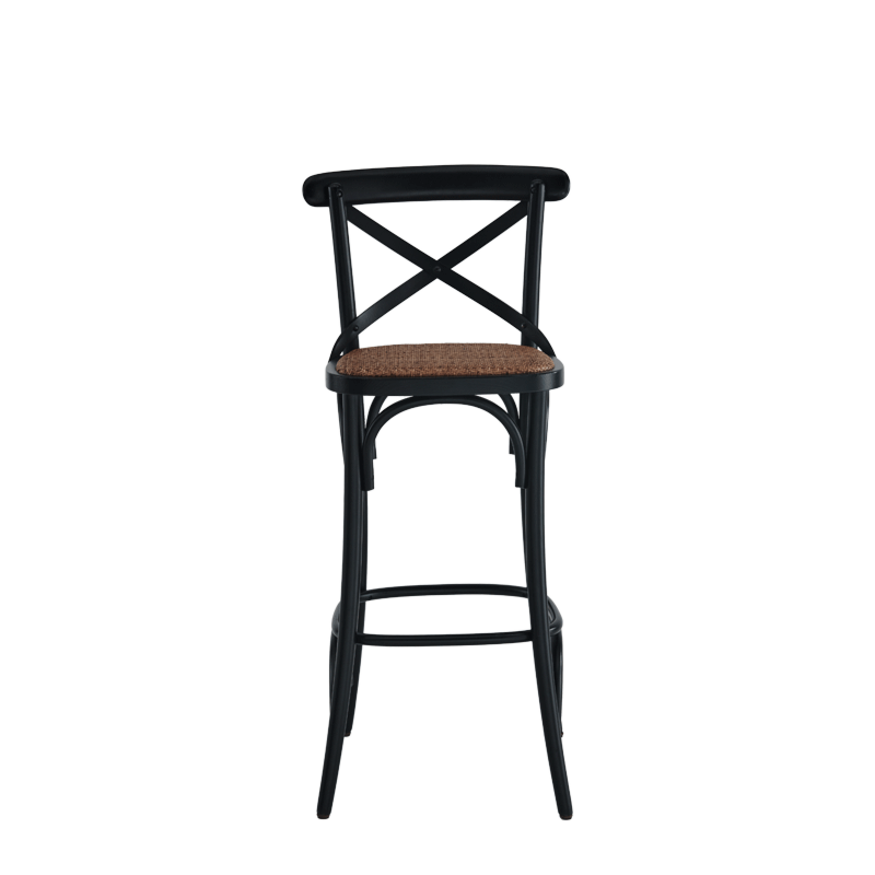 Coco Bar Stool in Black with Cane Work Seat Pad