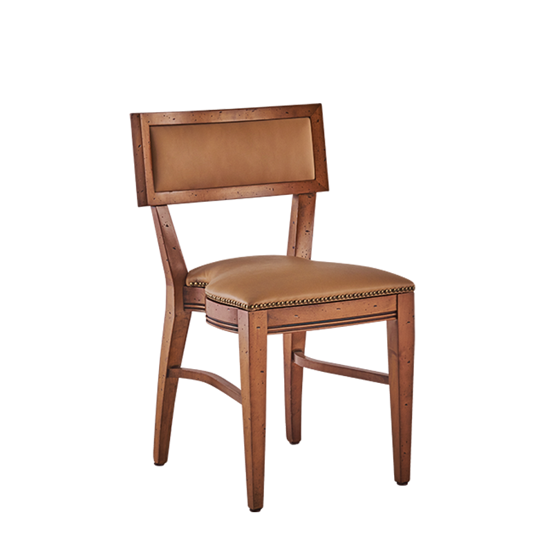 The Bogart Chair in Antique Wood with Caramel Seat Pad