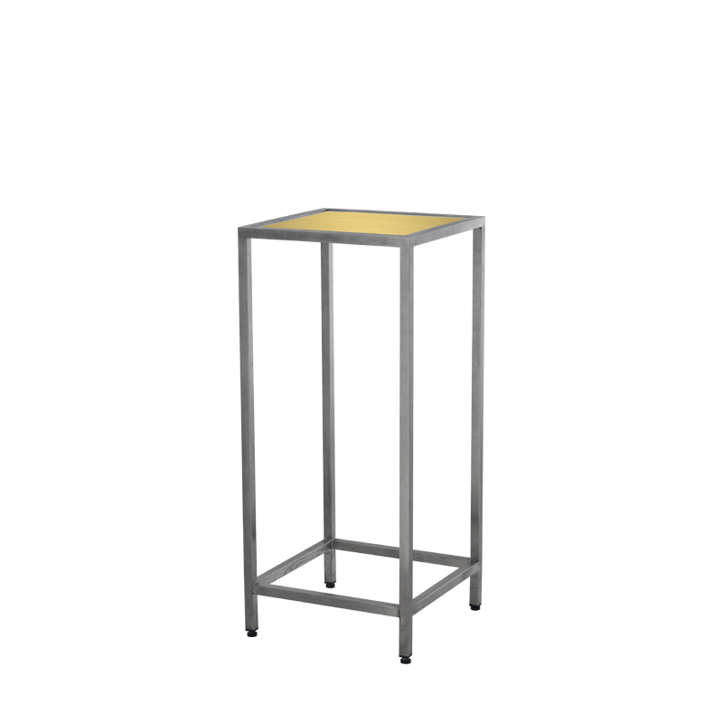 Unico Square Poseur Table with Stainless Steel Frame and Gold Top