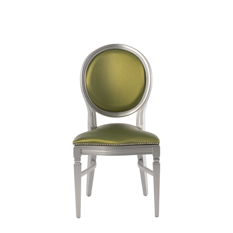 Chandelle Chair in Silver with Chartreuse Green Seat Pad