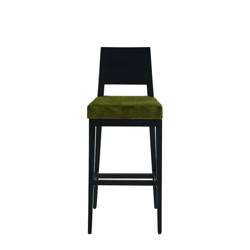 Porcino Bar Stool in Black with Chartreuse Green Velvet Seat Pad