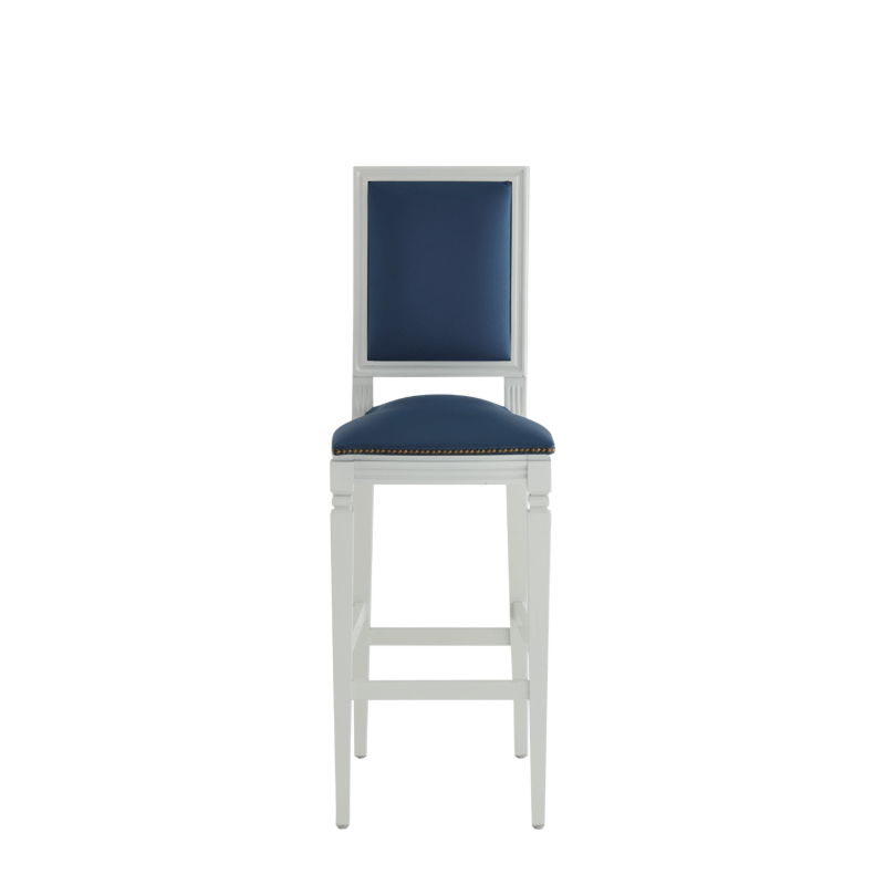CKC Bar Stool in White with Cornflower Blue Seat Pad