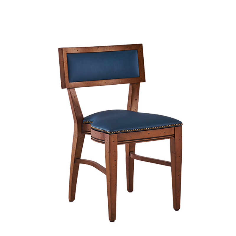 The Bogart Chair in Antique Wood with Cornflower Seat Pad