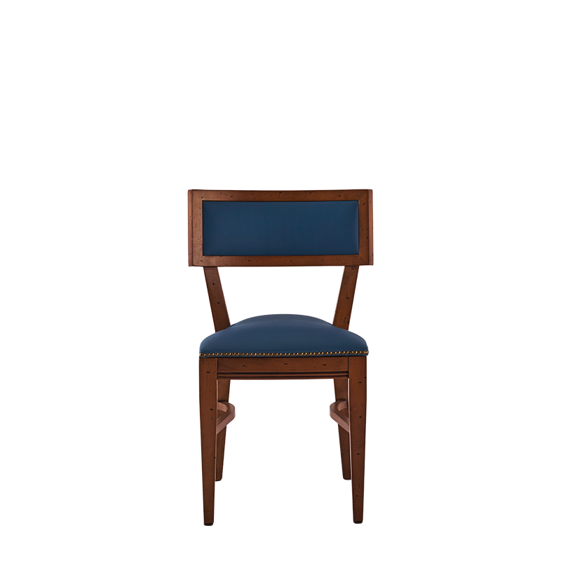 The Bogart Chair in Antique Wood with Cornflower Seat Pad