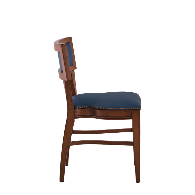 The Bogart Chair in Antique Wood with Cornflower Seat Pad