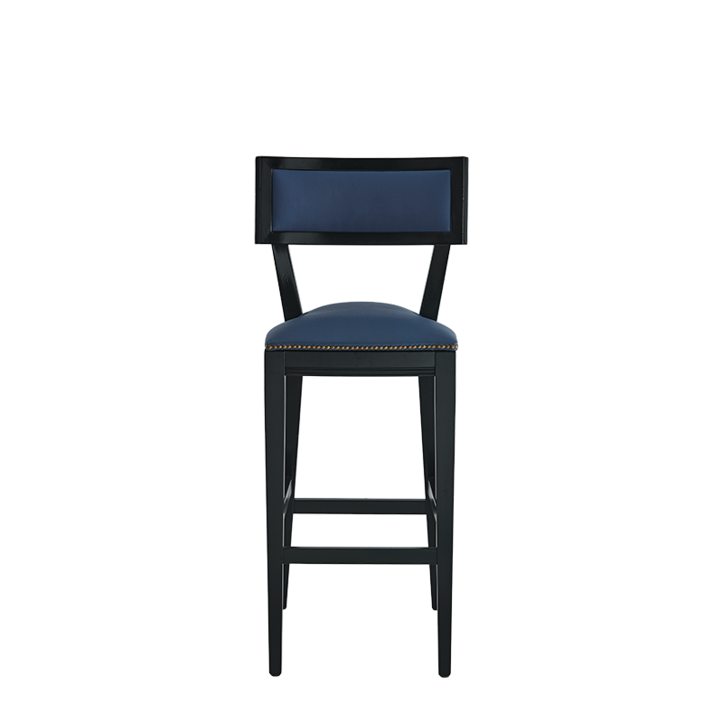 The Bogart Bar Stool in Black with Cornflower Blue Seat Pad