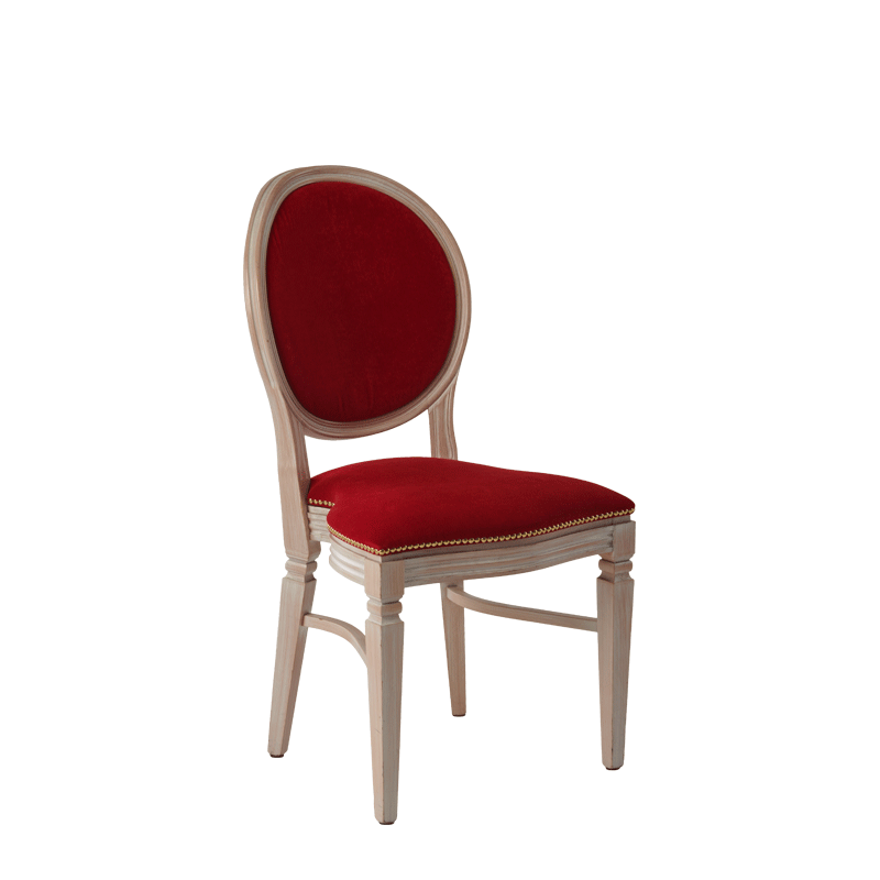 Chandelle Chair in Ivory with Crimson Red Velvet Seat Pad