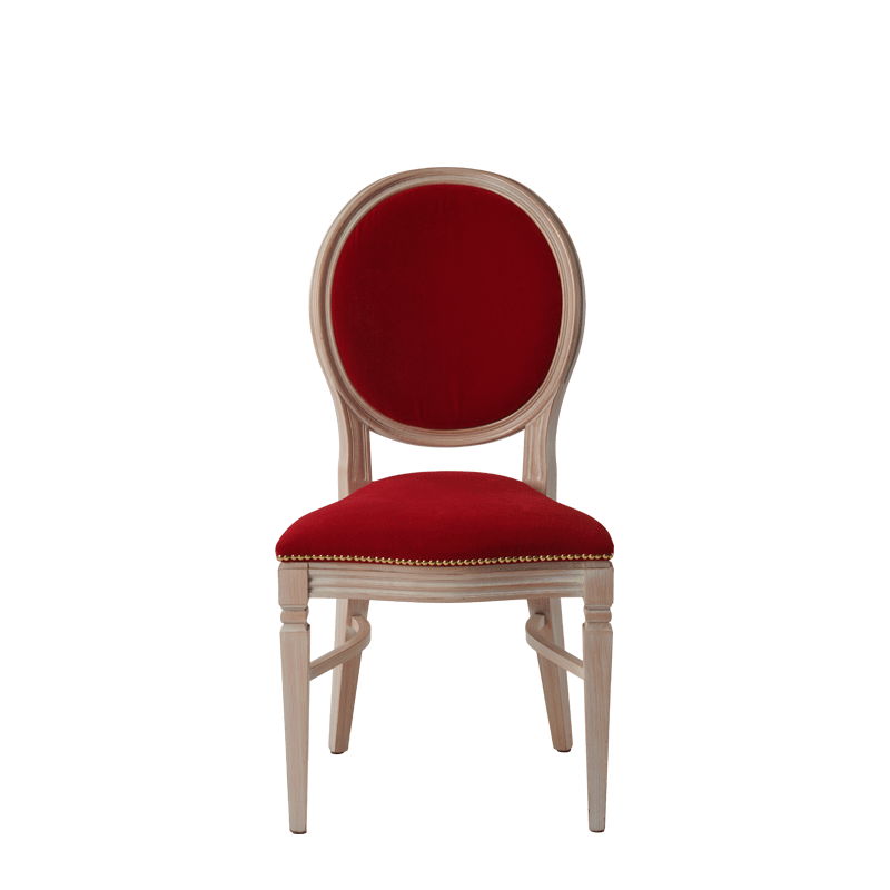 Chandelle Chair in Ivory with Crimson Red Velvet Seat Pad