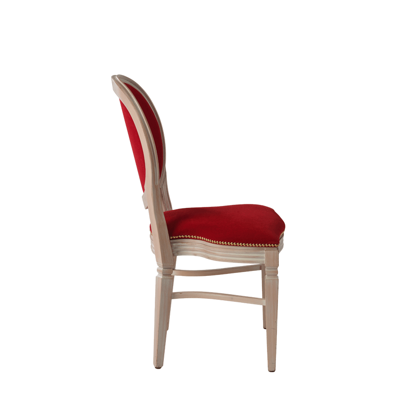 Chandelle Chair in Ivory with Crimson Red Velvet Seat Pad