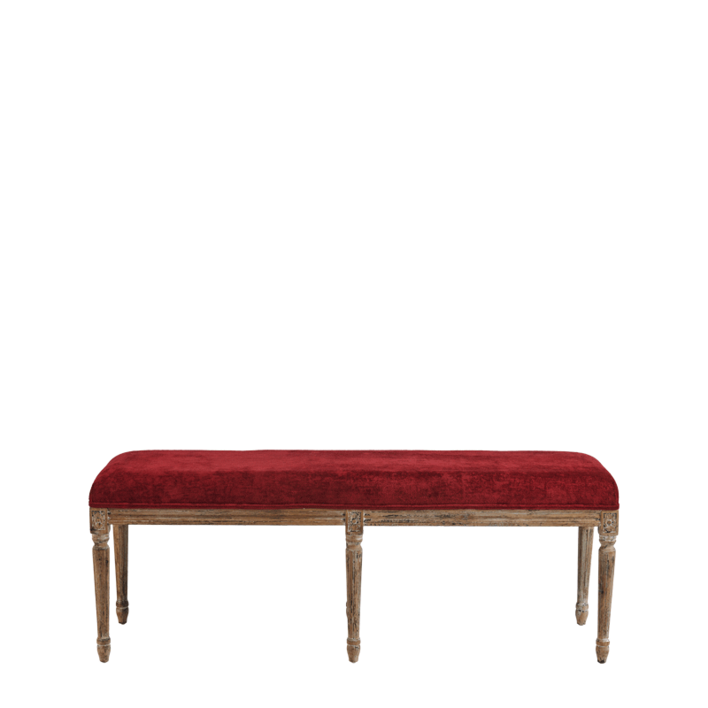 Paris Bench with Oak Frame Crimson Red Velvet
