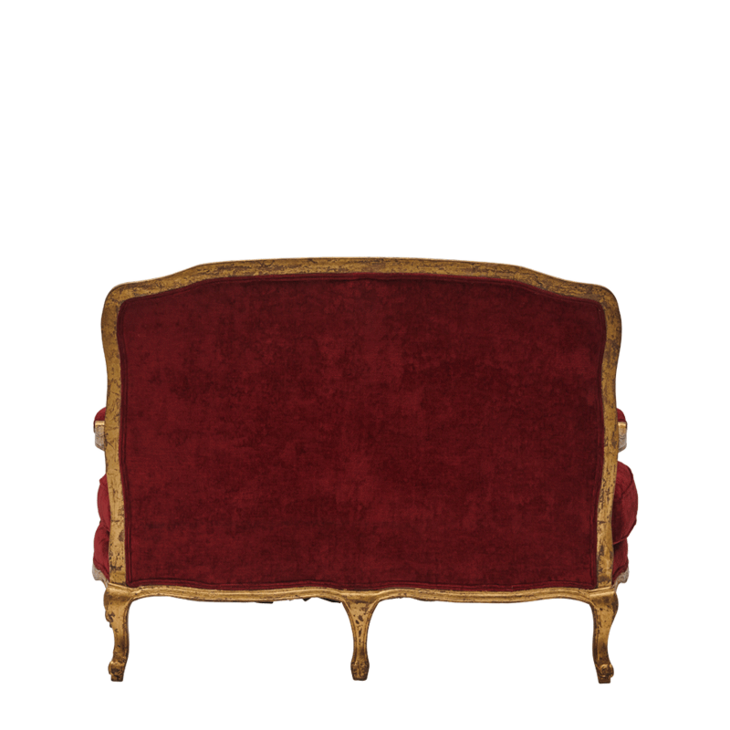 Paris Settee Sofa in Gold upholstered in Crimson Red Velvet