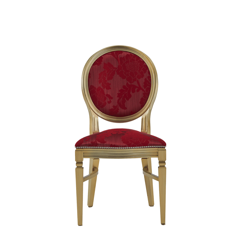 Chandelle Chair in Gold with Damask Bordeaux Seat Pad