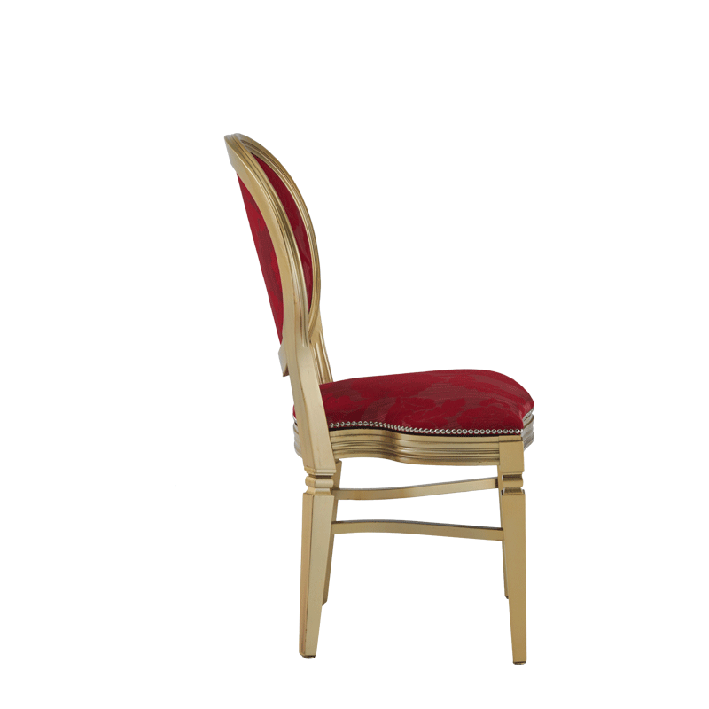Chandelle Chair in Gold with Damask Bordeaux Seat Pad