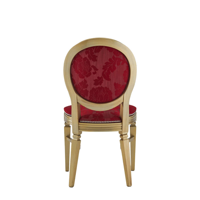 Chandelle Chair in Gold with Damask Bordeaux Seat Pad