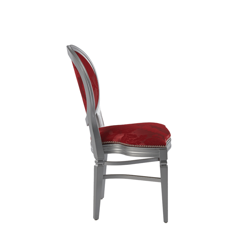 Chandelle Chair in Silver with Damask Bordeaux Seat Pad