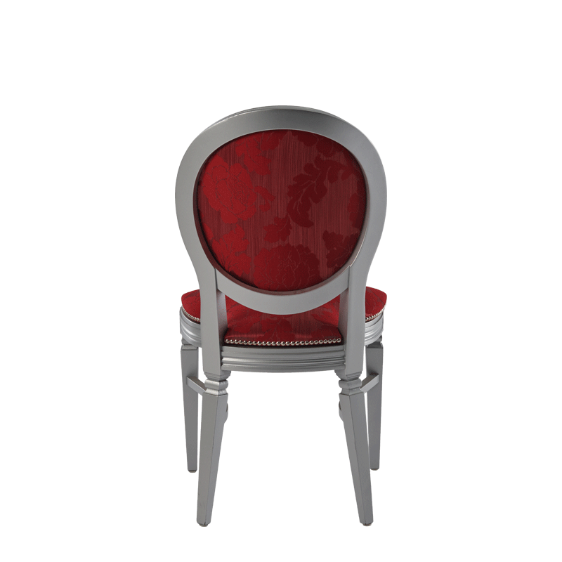 Chandelle Chair in Silver with Damask Bordeaux Seat Pad