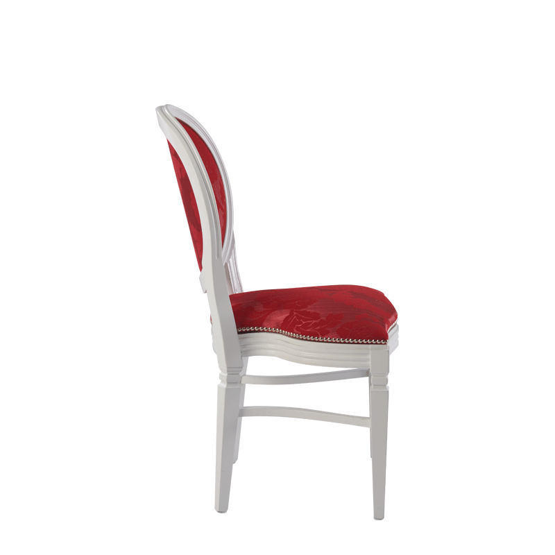 Chandelle Chair in White with Damask Bordeaux Seat Pad